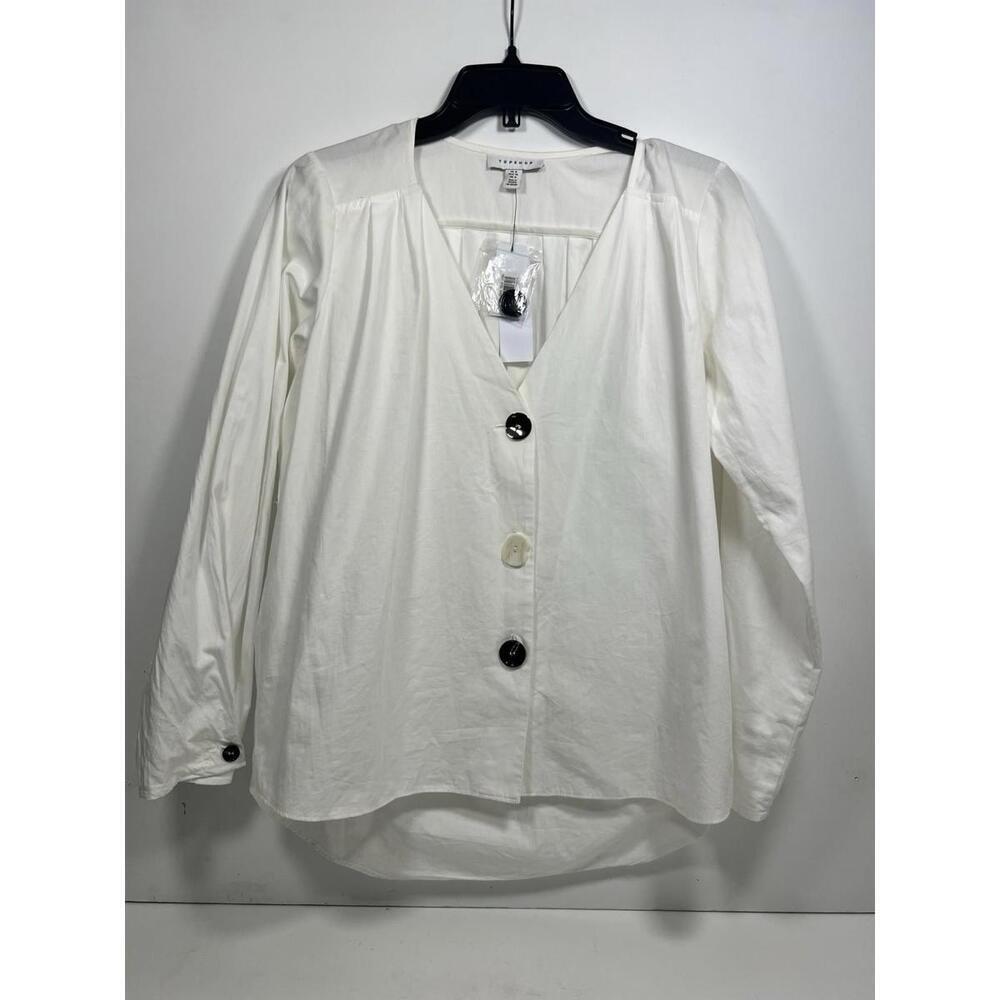 Topshop White Cotton Button Up Loose Fit Blouse NWT Sz 4